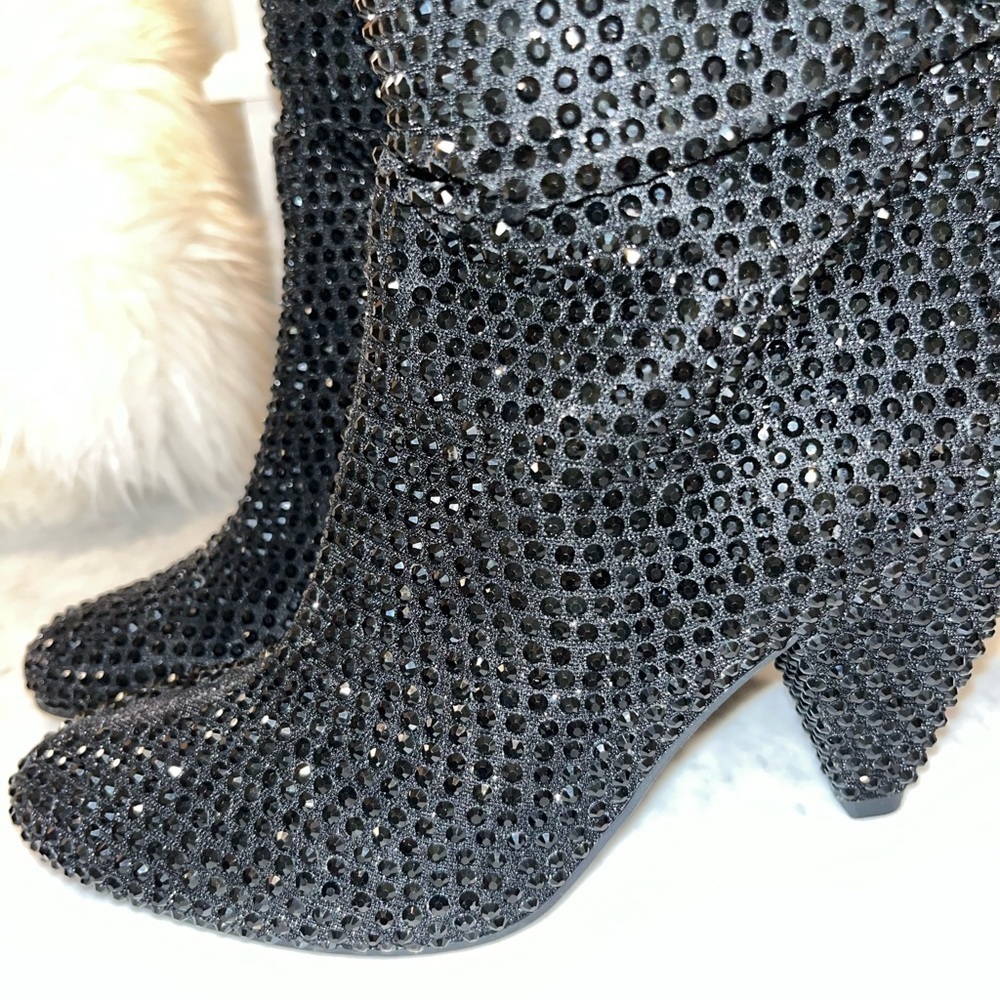 new! INC International Concepts Metallic Black Rhinestone Gerii Boots - Picture 8 of 16